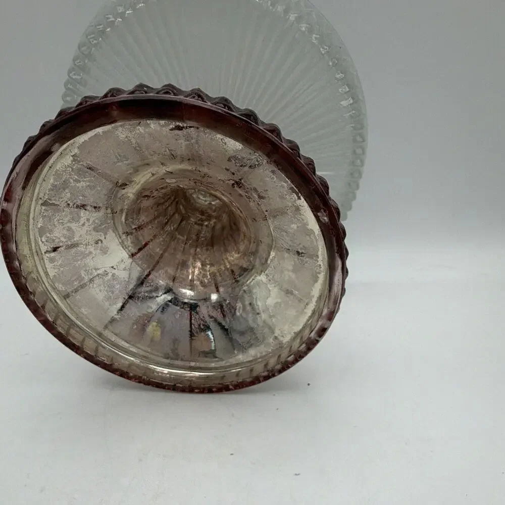 Clear & Pink Glass Pedestal Cake Stand w/ Round Dome Lid Cloche 2pc